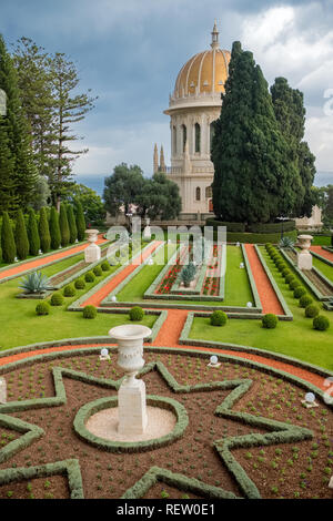 Giardini Bahai e tempio sulle pendici del Monte Carmelo di Haifa, Israele Foto Stock