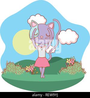 Cat all'aperto cartoon Illustrazione Vettoriale
