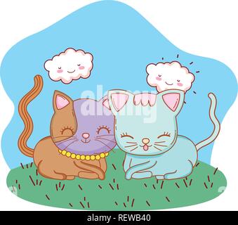 Cat all'aperto cartoon Illustrazione Vettoriale