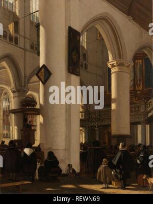 Interno di un protestante, chiesa gotica durante un servizio. Interieur van een protestantse gotische kerk incontrato motieven van de Oude Kerk te Amsterdam. Dating: 1669. Misurazioni: h 44.5 cm × W 33,5 cm. Museo: Rijksmuseum Amsterdam. Autore: Emanuel de Witte. Foto Stock