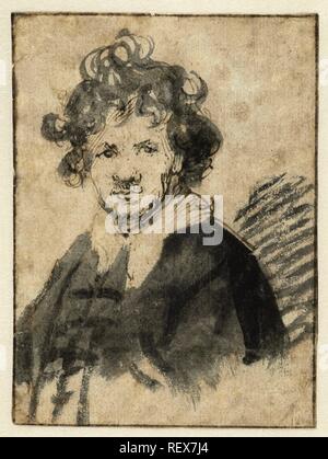 Autoritratto con capelli tousled. Relatore per parere: Rembrandt van Rijn. Dating: c. 1628 - c. 1629. Luogo: Leiden. Misurazioni: h 127 mm × W 94 mm. Museo: Rijksmuseum Amsterdam. Foto Stock