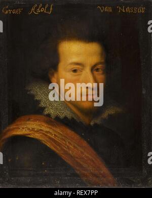 Ritratto di Adolf, Conte di Nassau-Siegen. Dating: c. 1609 - 1633. Misurazioni: Supporto: h 29.9 cm × W 24,1 cm; t 0,7 cm; d 3.1 cm. Museo: Rijksmuseum Amsterdam. Autore: Jan Antonisz van Ravesteyn (officina di). Foto Stock