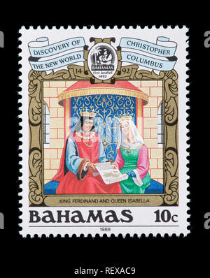 Francobollo da Bahamas raffigurante il Re Ferdinando e la Regina Isabella, il cinquecentesimo anniversario della scoperta delle americhe Foto Stock