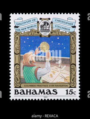 Francobollo da Bahamas raffiguranti Columbus pratica di navigazione a stella, il cinquecentesimo anniversario della scoperta delle americhe Foto Stock