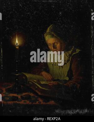Vecchia donna lettura. Dating: 1800 - 1833. Misurazioni: h 25 cm × W 20,4 cm; d 6.4 cm. Museo: Rijksmuseum Amsterdam. Autore: Adriaan Meulemans. Foto Stock