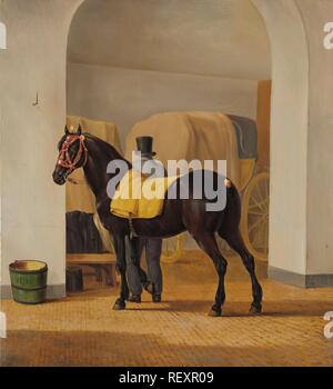 Adriaan Van der Hoop's Trotter 'De Rot' al Coach House. De harddraver De Rot van Adriaan Van der Hoop bij het koetshuis. Dating: 1828. Misurazioni: h 61 cm × W 54,5 cm. Museo: Rijksmuseum Amsterdam. Autore: Anthony Oberman. Foto Stock