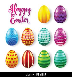 Le uova di pasqua di set colorato. Vacanze di primavera in aprile. Dono. Celebrazione stagionali.caccia all'Uovo di domenica. Illustrazione Vettoriale