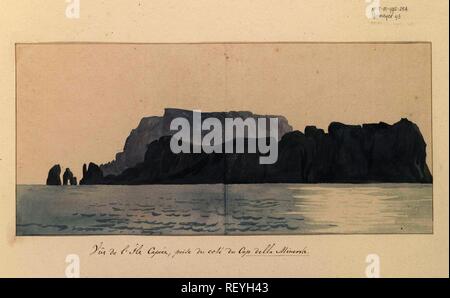 Gezicht op eiland Capri vanaf kust Kaap Minerva. Vue de l'île Caprée, prise Du côté du Cap della Minerva (titolo in oggetto). Voyage en Italie, en Sicile et à Malte - 1778 (titolo serie). Relatore per parere: Louis Ducros. Dating: 1778. Misurazioni: h 171 mm × W 377 mm. Museo: Rijksmuseum Amsterdam. Foto Stock