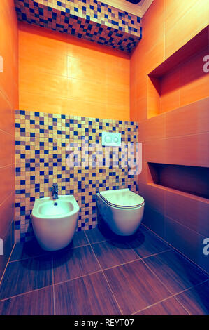 Bagno interno, wc e bidet Foto Stock