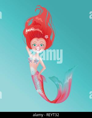 Carino longhaired mermaid Illustrazione Vettoriale