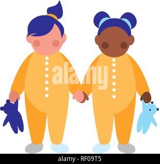 Bellissime bambine interracial giovane caratteri illustrazione vettoriale design Illustrazione Vettoriale