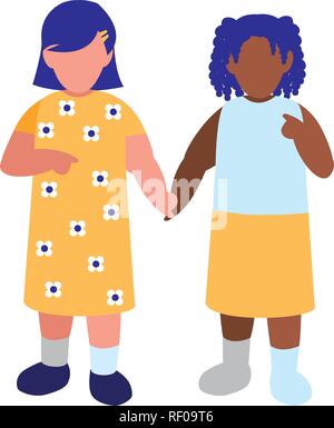 Bellissime bambine interracial giovane caratteri illustrazione vettoriale design Illustrazione Vettoriale