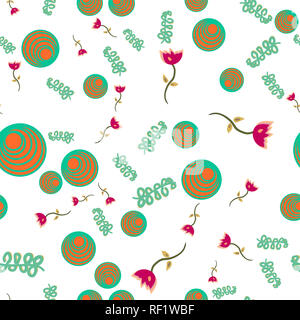 Modello senza giunture di doodle fiori. illustrazione su sfondo bianco. Foto Stock