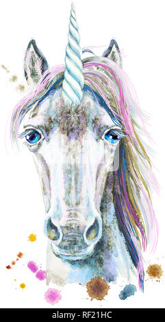 Isolato carino acquerello unicorn clipart. Vivaio unicorns illustrazione. La principessa rainbow poster. Alla moda di cartoon Pony cavallo. Foto Stock