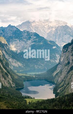 Lago Obersee e il Lago Königssee off Watzmann, Parco Nazionale di Berchtesgaden, Berchtesgadenener Terra, Alta Baviera, Baviera Foto Stock