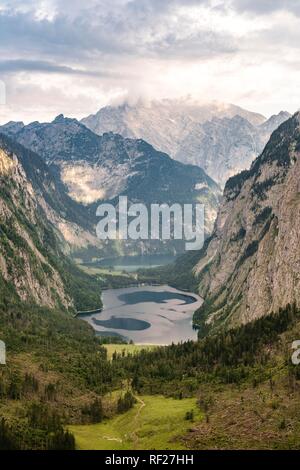 Lago Obersee e il Lago Königssee off Watzmann, Parco Nazionale di Berchtesgaden, Berchtesgadenener Terra, Alta Baviera, Baviera Foto Stock