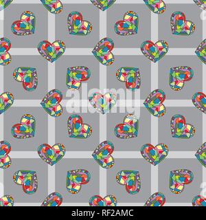 Cuori disegnati a mano vector seamless pattern. Il giorno di San Valentino vacanze sfondo in stile moderno. Amore texture geometriche per la superficie di progettazione, tessile, wra Illustrazione Vettoriale