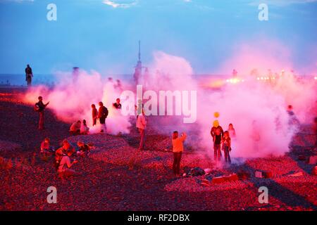 Turno supplementare, la lunga notte della cultura industriale, vulcano expedition tema, sulla Tetraeder, rifiuti - dump di Bottrop Foto Stock