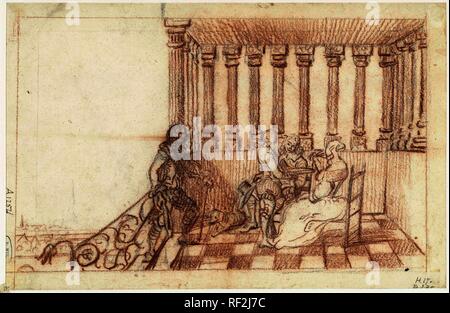 Azienda su una terrazza. Relatore per parere: Gesina ter Borch. Dating: c. 1660 - c. 1661. Luogo: Zwolle. Misurazioni: h 204 mm × W 310 mm. Museo: Rijksmuseum Amsterdam. Foto Stock