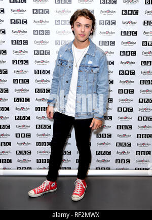 Jordan Clarke frequentando l'Eurovision incontrare gli artisti evento tenutosi presso la nuova BBC Broadcasting House, a Londra. Picture Data: mercoledì 23 gennaio, 2019. Foto di credito dovrebbe leggere: Ian West/PA FILO Foto Stock