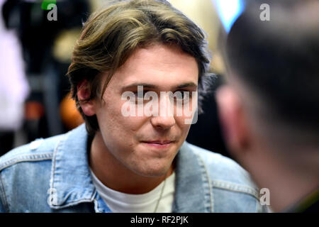 Jordan Clarke durante l'Eurovision incontrare gli artisti evento tenutosi presso la nuova BBC Broadcasting House, a Londra. Picture Data: mercoledì 23 gennaio, 2019. Foto di credito dovrebbe leggere: Ian West/PA FILO Foto Stock