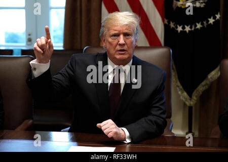 Washington, DC. 23 gen 2019. Il Presidente degli Stati Uniti, Trump parla ai giornalisti durante un incontro con i leader conservatore sulla sua proposta in materia di immigrazione alla Casa Bianca il 23 gennaio 2019 a Washington, DC. Credito: Yuri Gripas/Piscina via CNP | Utilizzo di credito in tutto il mondo: dpa/Alamy Live News Foto Stock