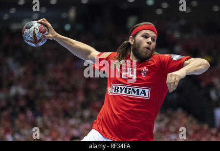 Herning, Danimarca. 23 gen 2019. Mikkel Hansen (24), Danimarca durante il gruppo C pallamano match tra la Danimarca e la Svezia in Jyske Bank Boxen di Herning durante il 2019 IHF Pallamano Campionato del Mondo in Germania e Danimarca. Credito: Lars Moeller/ZUMA filo/Alamy Live News Foto Stock