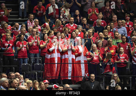 Herning, Danimarca. 23 gen 2019. Ventole danese durante il gruppo C pallamano match tra la Danimarca e la Svezia in Jyske Bank Boxen di Herning durante il 2019 IHF Pallamano Campionato del Mondo in Germania e Danimarca. Credito: Lars Moeller/ZUMA filo/Alamy Live News Foto Stock