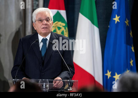 Roma, Italia. 24 gen 2019. Foto di Roberto Monaldo/LaPresse 24-01-2019 Roma Italiano Quirinale - Celebrazione del "Giorno della Memoria" nella foto Sergio Mattarella Photo Roberto Monaldo/LaPresse 24-01-2019 Roma (Italia) Il Palazzo del Quirinale - "Giornata della Memoria" nella foto Sergio Mattarella Credito: LaPresse/Alamy Live News Foto Stock