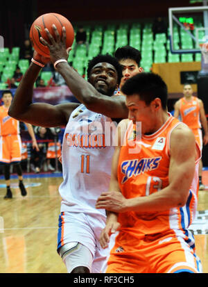 Chengdu Chengdu, in Cina. 24 gen 2019. Chengdu, Cina-Shanghai squali squadra di basket sconfitte Sichuan balena blu Team 106-94 a CBA 2018/19 a Chengdu, southwest ChinaÃ¢â'¬â"¢s nella provincia di Sichuan. Credito: SIPA Asia/ZUMA filo/Alamy Live News Foto Stock