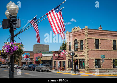 Downtown Red Lodge, Montana, su la Beartooth Highway, un National Scenic Byways strada All-American. Foto Stock