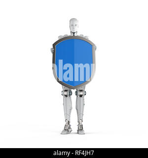 Cyber security concetto con rendering 3D di protezione dello schermo con il robot Foto Stock