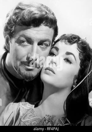 Robert taylor e Elizabeth Taylor in ivanhoe, 1953 Foto Stock