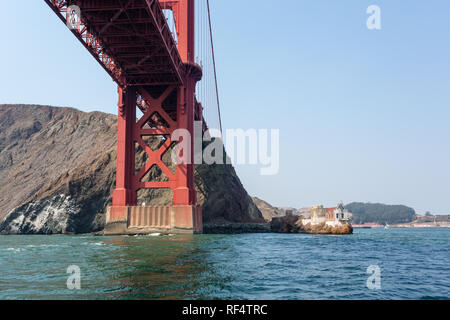 Sole splende sotto il Ponte Golden Gate e la baia di San Francisco Foto Stock