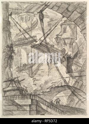 Il ponte levatoio, dalle Carceri d'invenzione (immaginaria carceri). Artista: Giovanni Battista Piranesi (italiano, Mogliano Veneto Roma 1720-1778). Dimensioni: piastra: 21 5/8 x 16 1/8 in. (54,9 x 40,9 cm) foglio: 24 15/16 x 19 7/16 in. (63,4 x 49,3 cm). Editore: Giovanni Bouchard (francese, ca. 1716-1795). Serie/Portfolio: Carceri d'invenzione. Data: ca. 1749-50. Museo: Metropolitan Museum of Art di New York, Stati Uniti d'America. Foto Stock