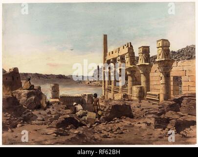 Vista delle rovine del Tempio di Philae vicino a Aswan. Relatore per parere: Willem de Famars Testas. Dating: Sep-1859. Misurazioni: h 356 mm × W 486 mm. Museo: Rijksmuseum Amsterdam. Foto Stock