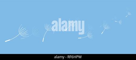 Semi di tarassaco battenti nel vento su sfondo blu illustrazione vettoriale EPS10 Illustrazione Vettoriale