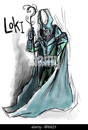 Illustrazione del dio norvegese Loki Foto Stock