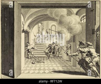 Willem ho ucciso da Balthasar Gerards, Delft 10 luglio 1584. Relatore per parere: Simon Fokke (firmato dall'artista). Dating: 1753. Luogo: Amsterdam. Misurazioni: h 149 mm × W 190 mm. Museo: Rijksmuseum Amsterdam. Foto Stock