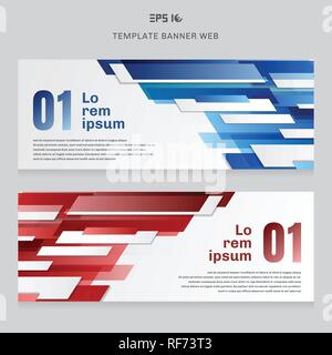 Set di banner web tecnologia modello geometrico di colore rosso e blu lucido movimento di sovrapposizione dello sfondo. Illustrazione Vettoriale Illustrazione Vettoriale