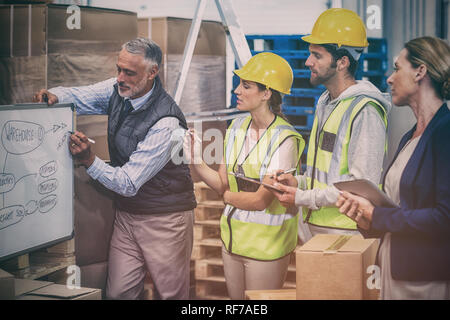 Il team di magazzino avente una riunione Foto Stock