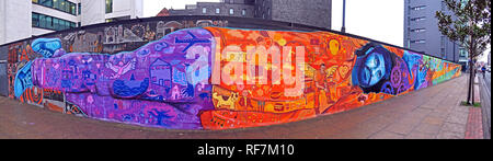 Doodle su Ducie Street / Store Street, da New York artista di strada, e i senzatetto artisti di Manchester, vicino a Piccadilly, UK, M1 2JQ Foto Stock