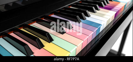 3D rendering immagine del pianoforte classico tastiera colorata Foto Stock
