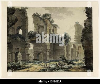 Di fronte al Colosseo con un pastore con il bestiame in primo piano. Relatore per parere: Jean Grandjean (firmato dall'artista). Dating: 1779. Luogo: Roma. Misurazioni: h 415 mm × W 542 mm. Museo: Rijksmuseum Amsterdam. Foto Stock