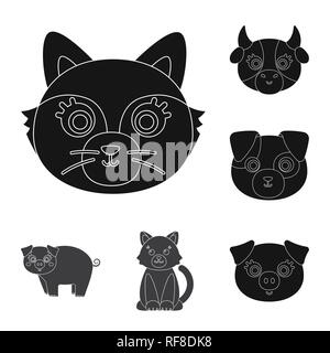 Coniglio,dog,fumetto,cibo,Casa,animale,habitat,Casa,agriturismo,divertente,giardino,fienile,village,carino,razza,impostare,vettore,icona,immagine,isolato,raccolta,design,l'elemento,graphic,segno,Black,semplice, Vettori vettore , Illustrazione Vettoriale