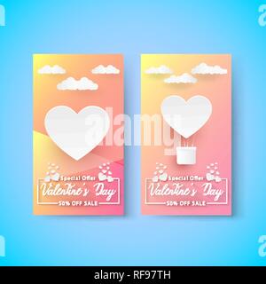 Il giorno di San Valentino di arancione e giallo vendita triangolo verticale banner, carta tecnica, vettore illustrazione, file eps Illustrazione Vettoriale