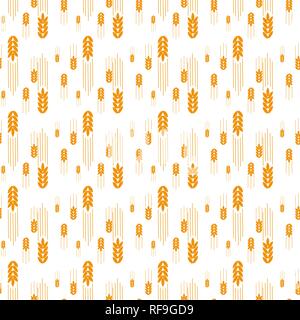 Modello senza giunture. Vettore semplice spighe di grano isolato su sfondo bianco. illustrazione per l'agricoltura o panificio.eps 10 Illustrazione Vettoriale