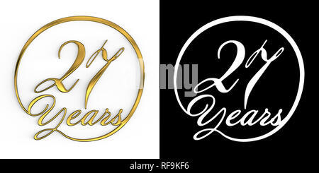 Numero aureo ventisette anni (numero 27 anni) in un cerchio, vista dall'alto, con canale alfa. 3D illustrazione Foto Stock