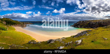 Ceannabeinne sabbiosa spiaggia di Costa Atlantica vicino a Durness in Scozia Foto Stock