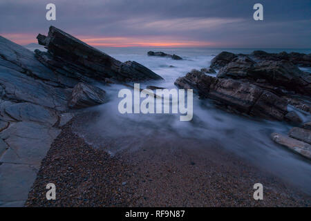 Tramonto da Bidart's beach accanto a Biarritz al nord del Paese Basco. Foto Stock